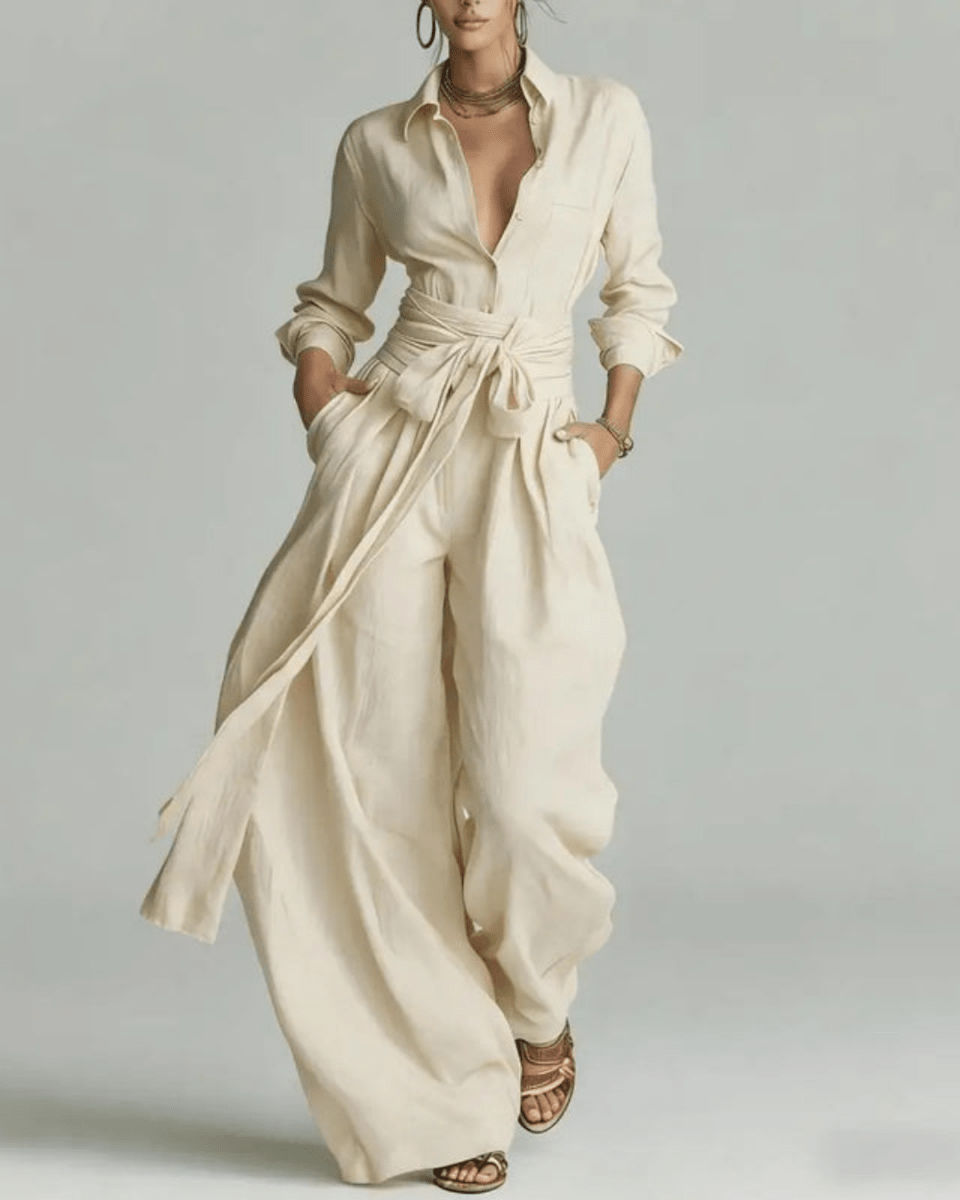 Andrea | Conjunto casual camisa y pantalón ancho lounge. - AURA