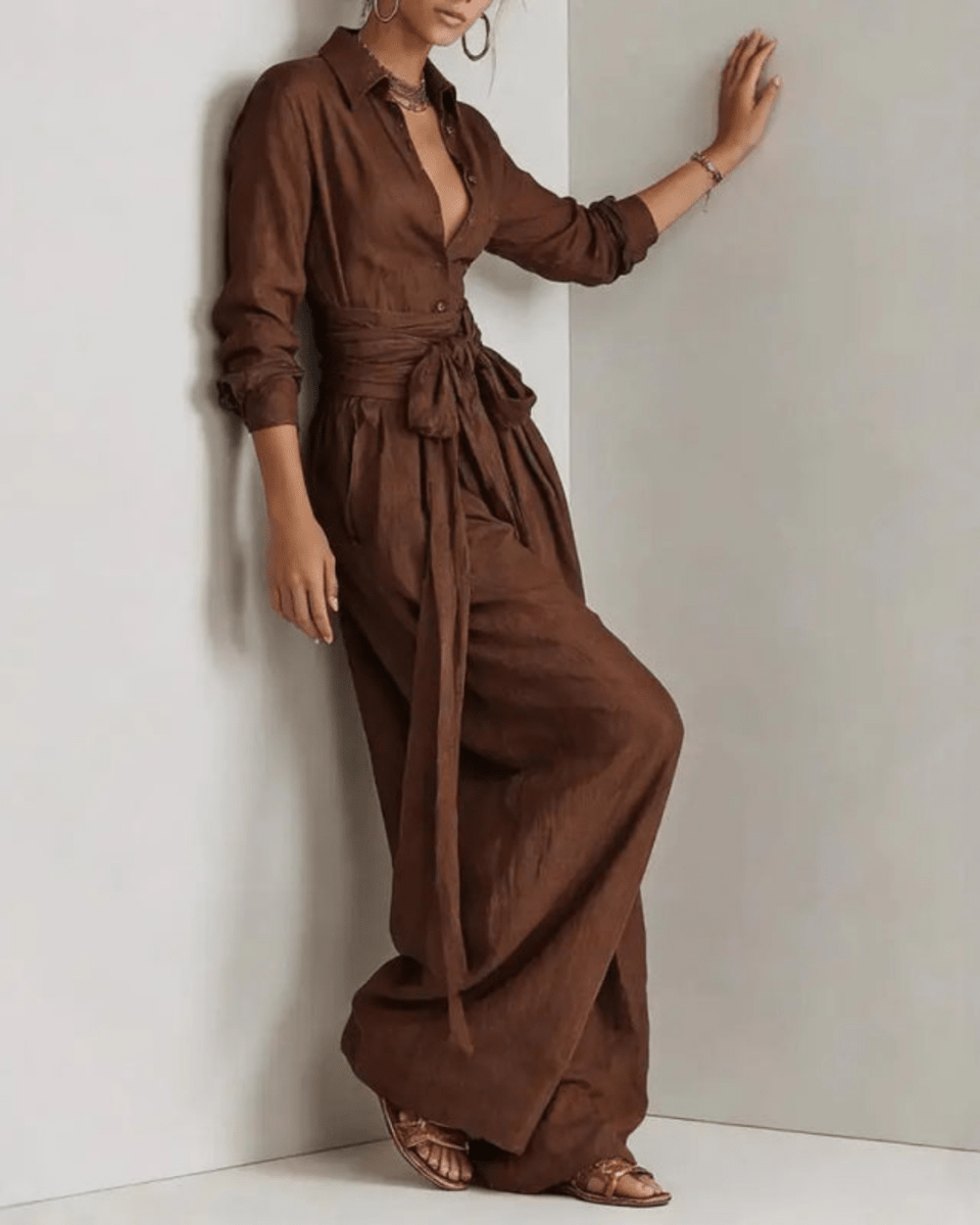 Andrea | Conjunto casual camisa y pantalón ancho lounge. - AURA