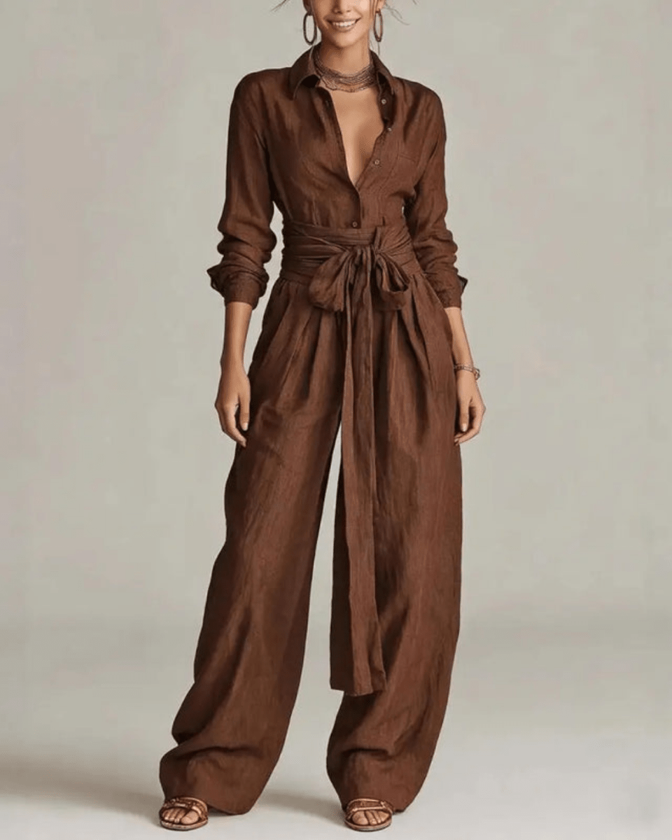 Andrea | Conjunto casual camisa y pantalón ancho lounge. - AURA