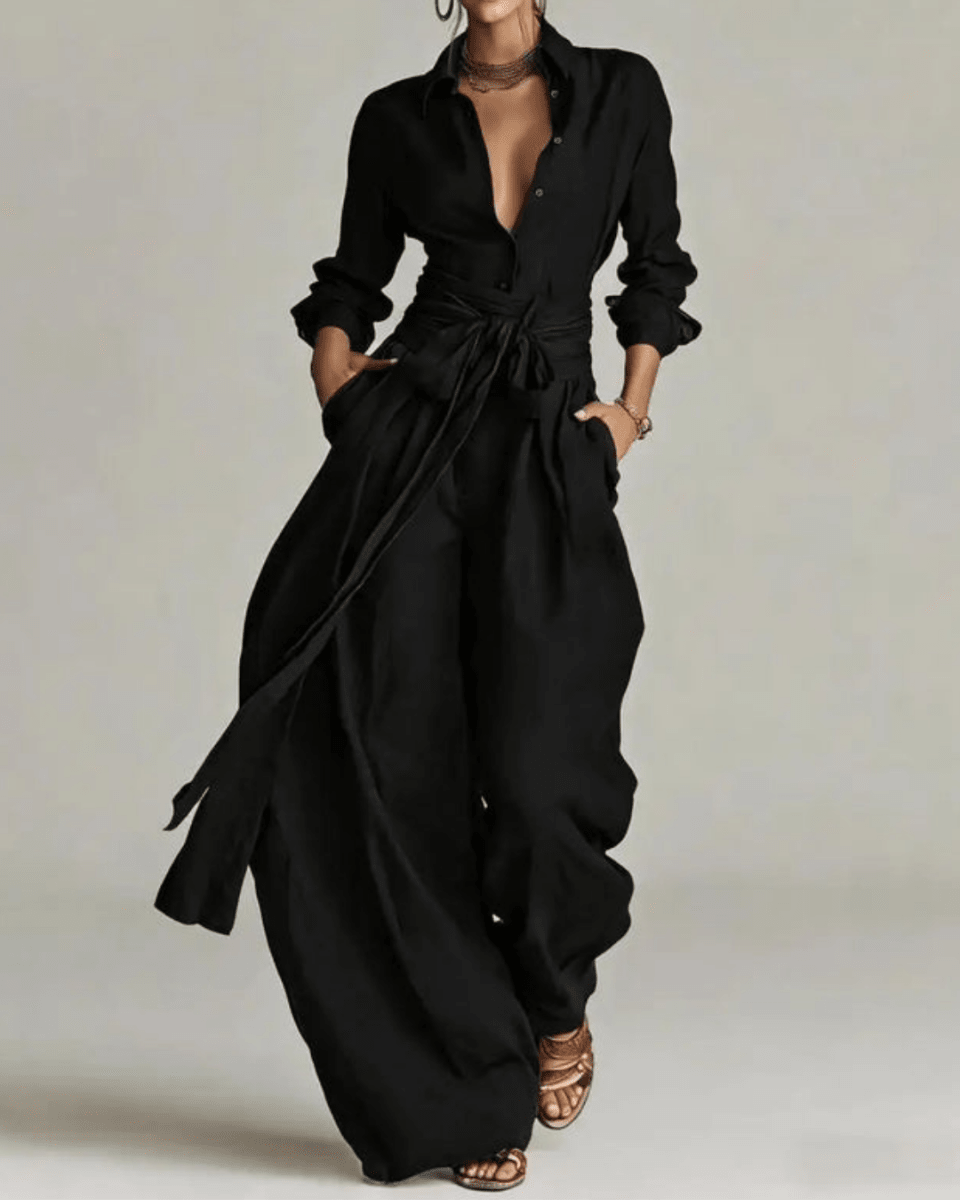 Andrea | Conjunto casual camisa y pantalón ancho lounge. - AURA