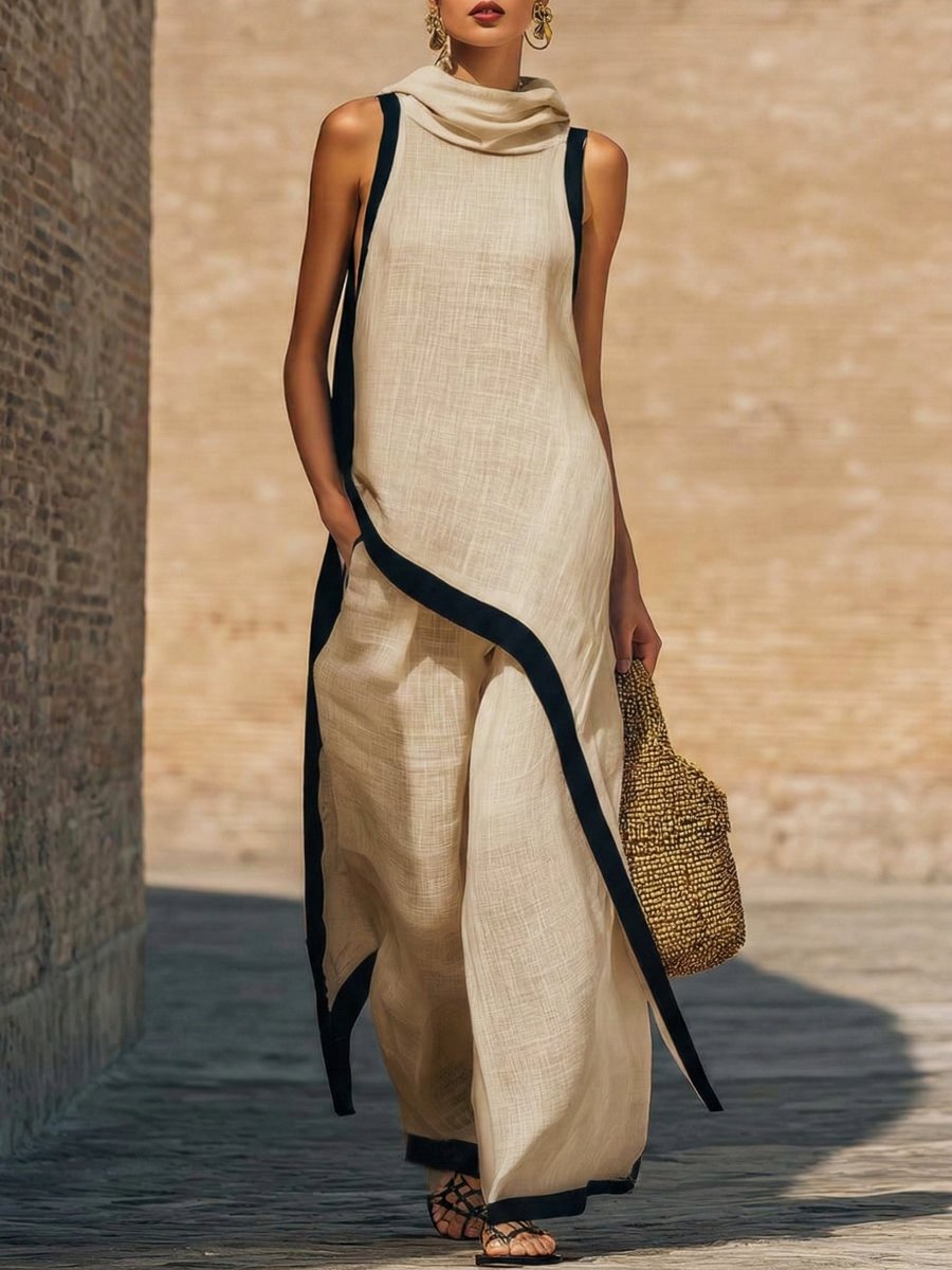 Conjunto de dos piezas de lino y algodón, elegante y con un corte artístico - AURA
