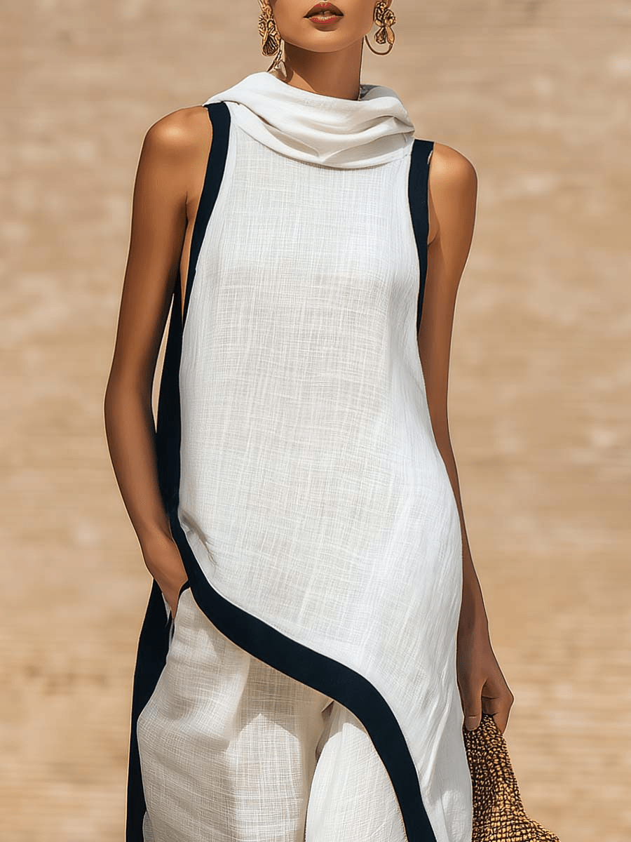 Conjunto de dos piezas de lino y algodón, elegante y con un corte artístico - AURA