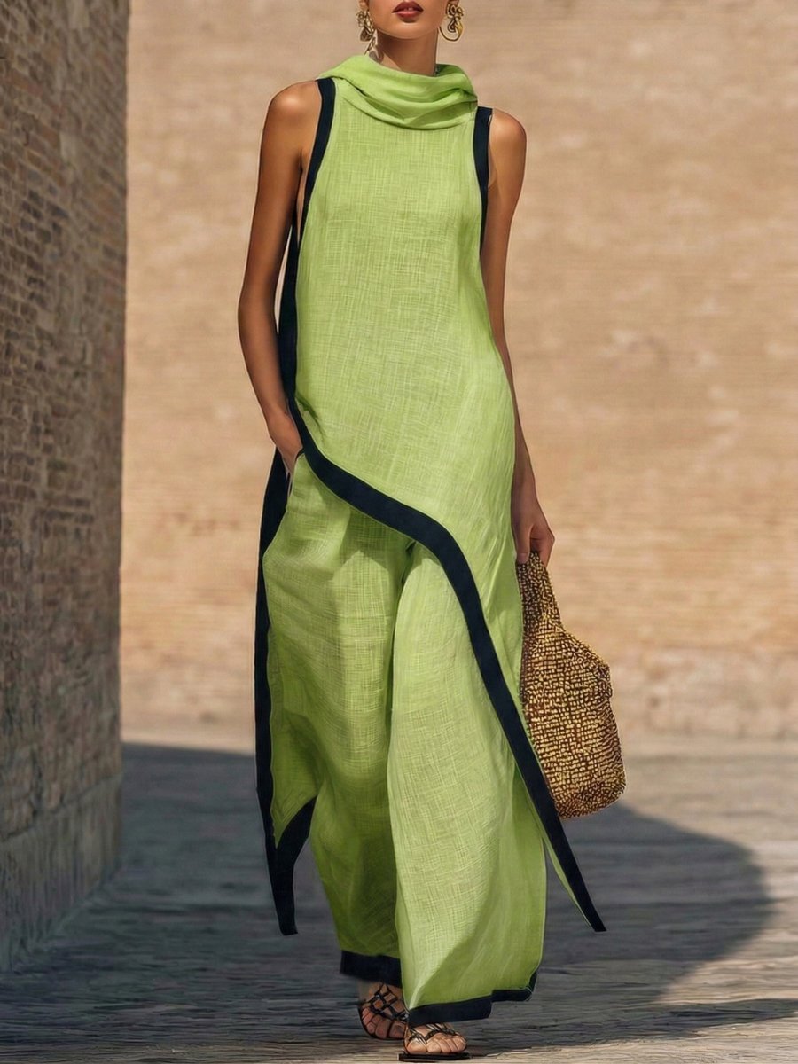 Conjunto de dos piezas de lino y algodón, elegante y con un corte artístico - AURA