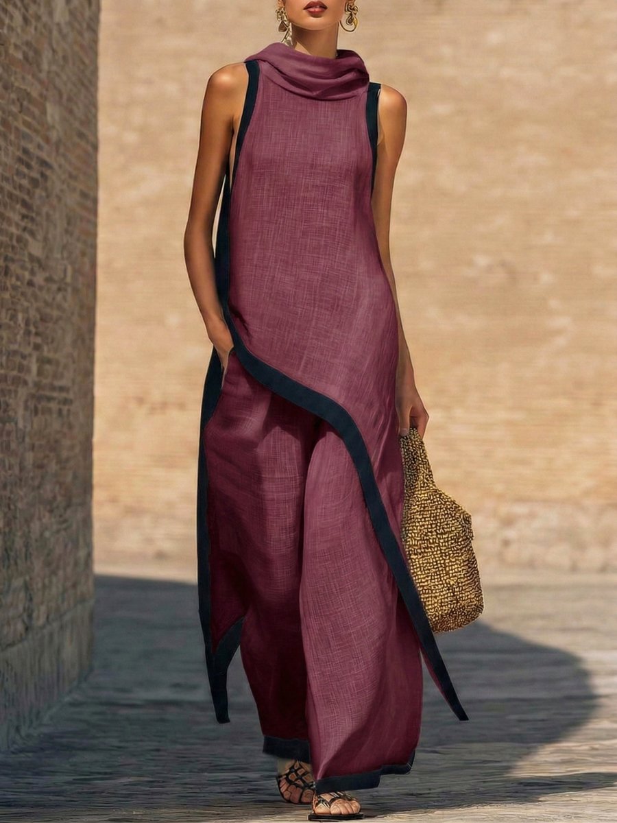 Conjunto de dos piezas de lino y algodón, elegante y con un corte artístico - AURA