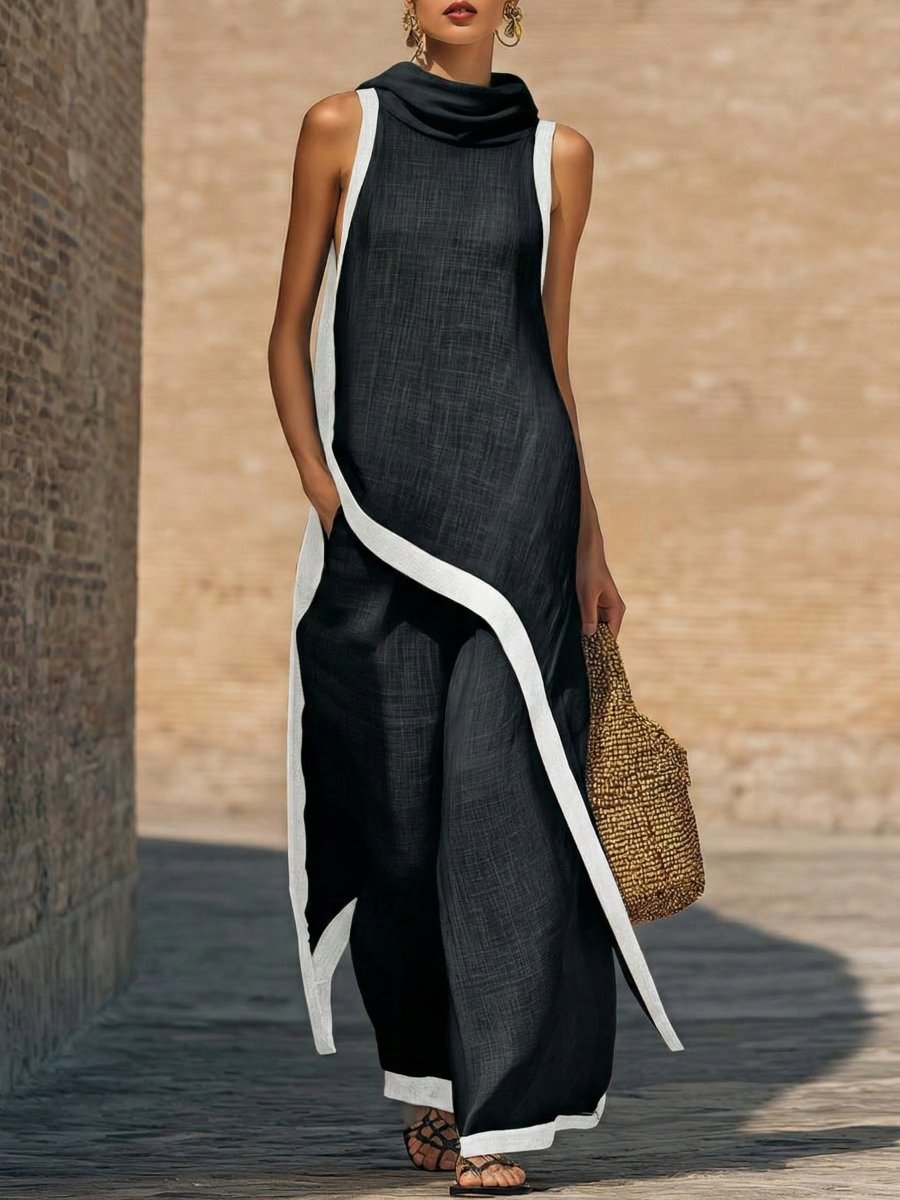 Conjunto de dos piezas de lino y algodón, elegante y con un corte artístico - AURA