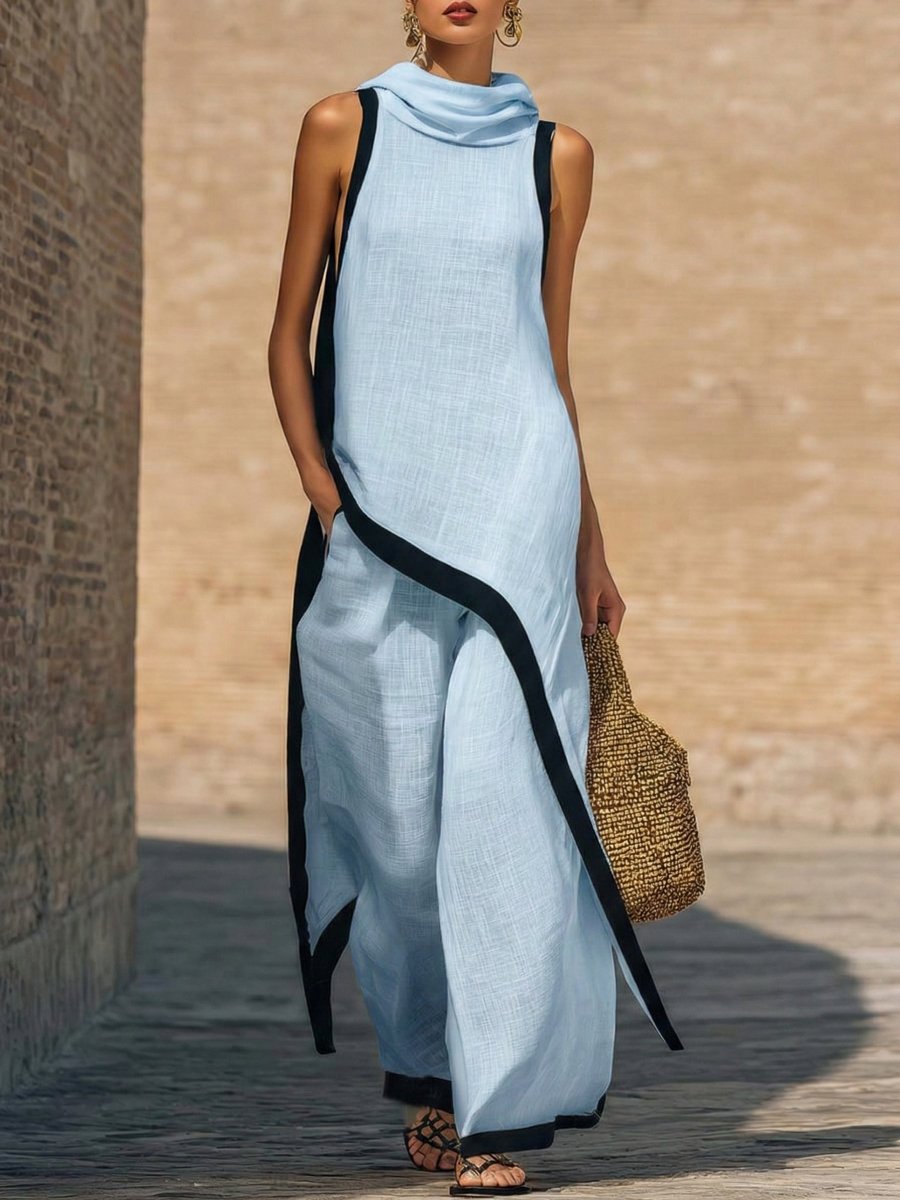 Conjunto de dos piezas de lino y algodón, elegante y con un corte artístico - AURA