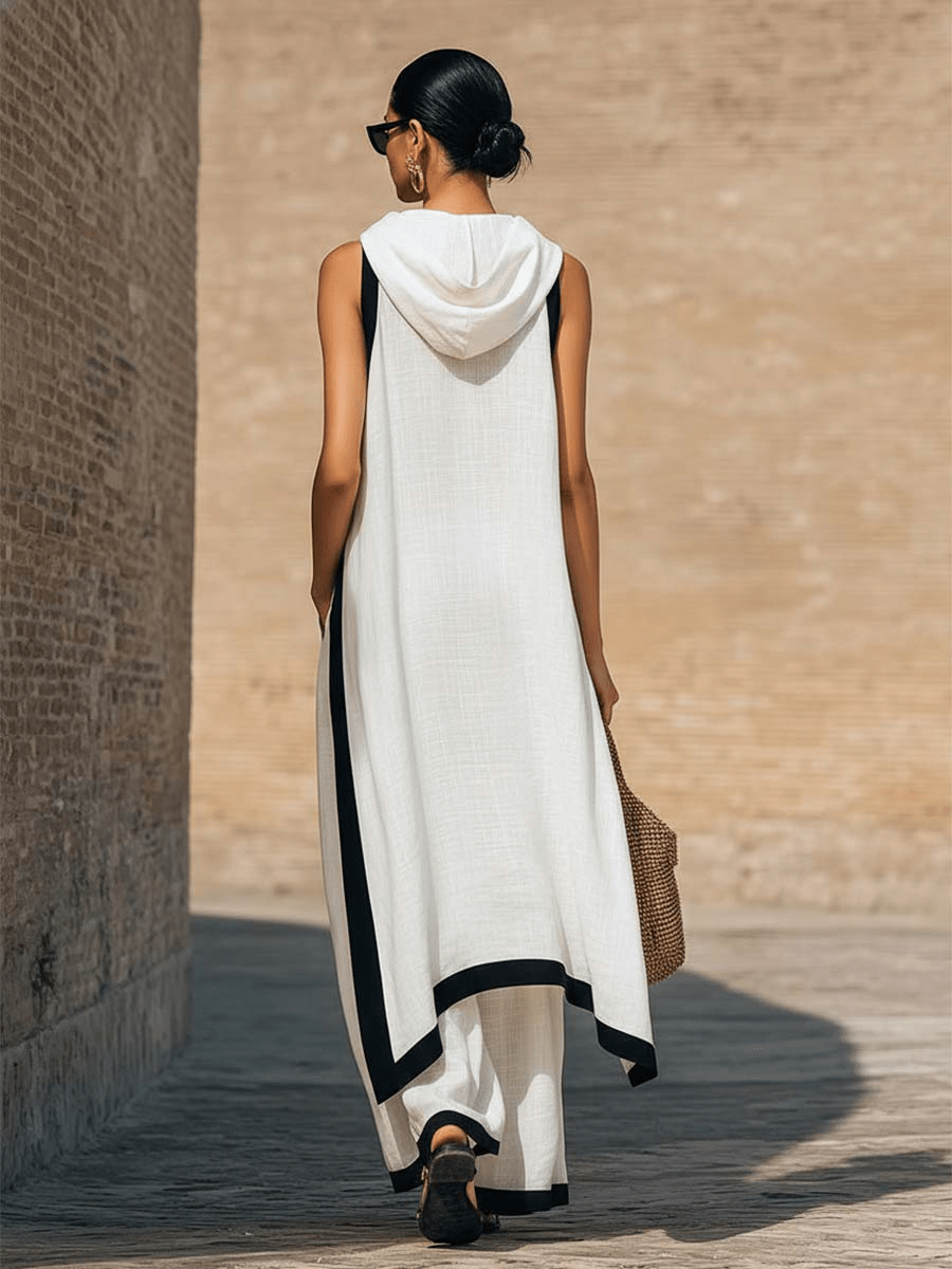 Conjunto de dos piezas de lino y algodón, elegante y con un corte artístico - AURA