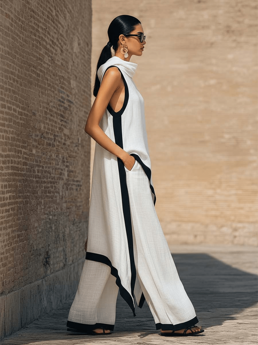 Conjunto de dos piezas de lino y algodón, elegante y con un corte artístico - AURA