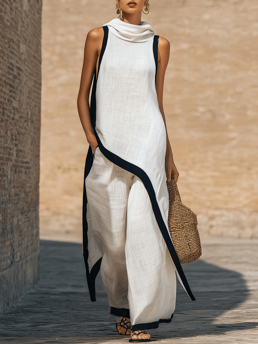 Conjunto de dos piezas de lino y algodón, elegante y con un corte artístico - AURA