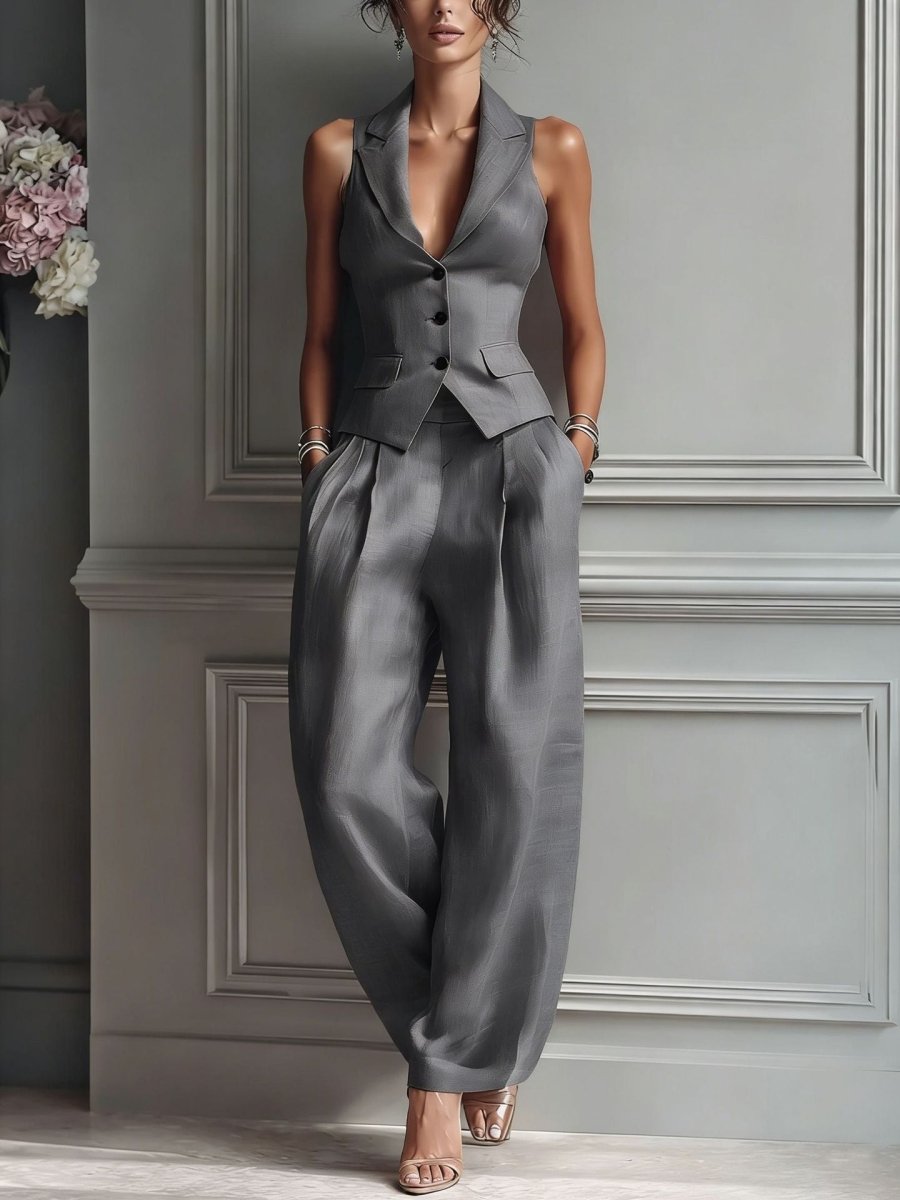 Conjunto de dos piezas para mujer con cuello en V y botones - AURA