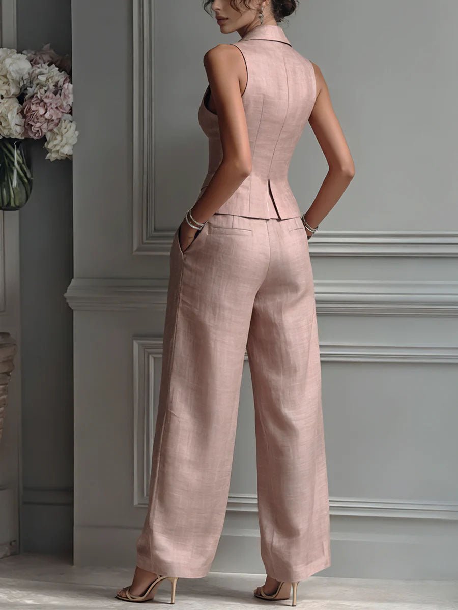 Conjunto de dos piezas para mujer con cuello en V y botones - AURA