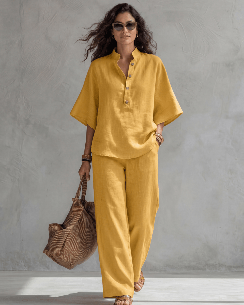 Elena | Conjunto Mujer de Algodón y Lino Amarillo - AURA