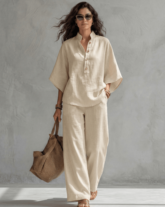 Elena | Conjunto Mujer de Algodón y Lino Blanco - AURA