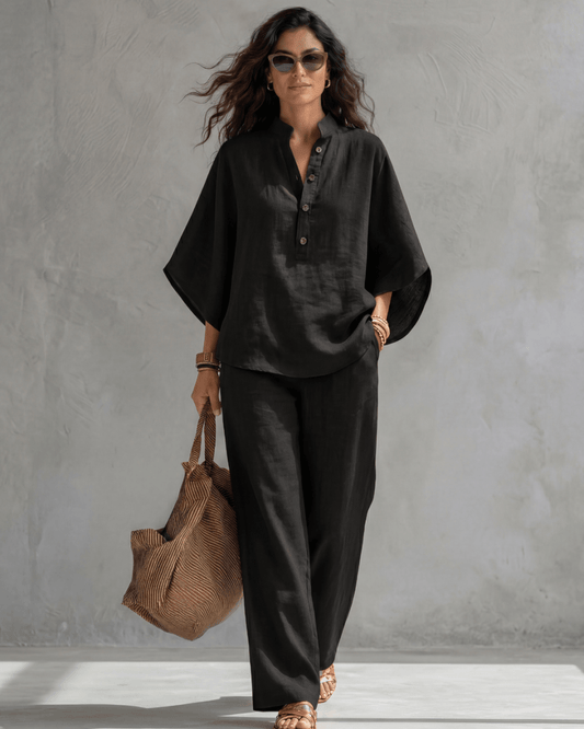 Elena | Conjunto Mujer de Algodón y Lino Negro - AURA