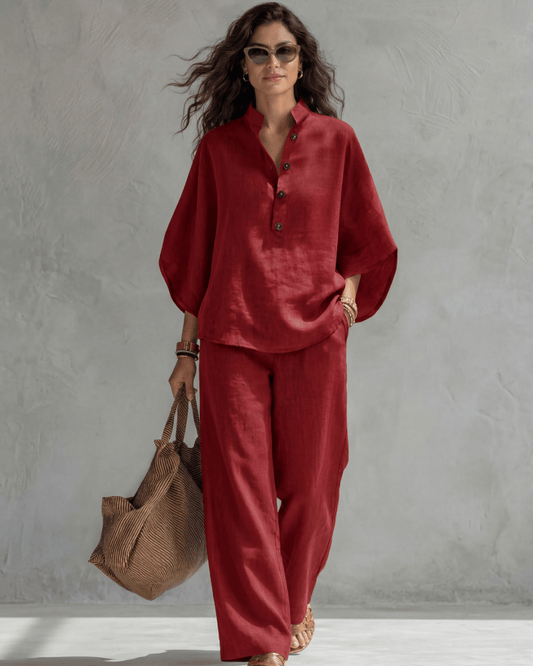 Elena | Conjunto Mujer de Algodón y Lino Rojo - AURA