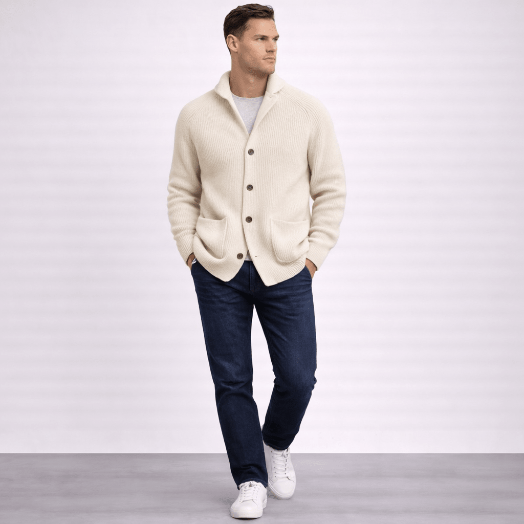 Hugo | Cárdigan de lana con canalé para hombre - AURA