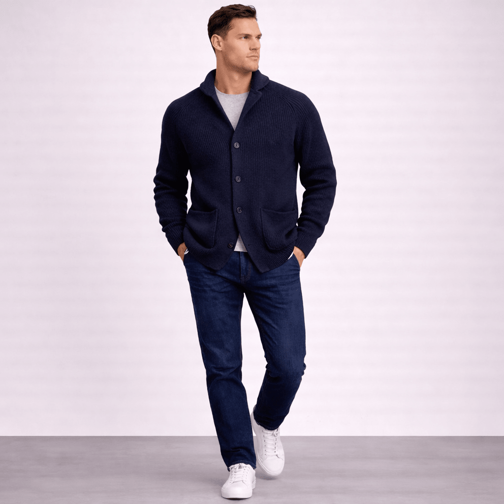 Hugo | Cárdigan de lana con canalé para hombre - AURA
