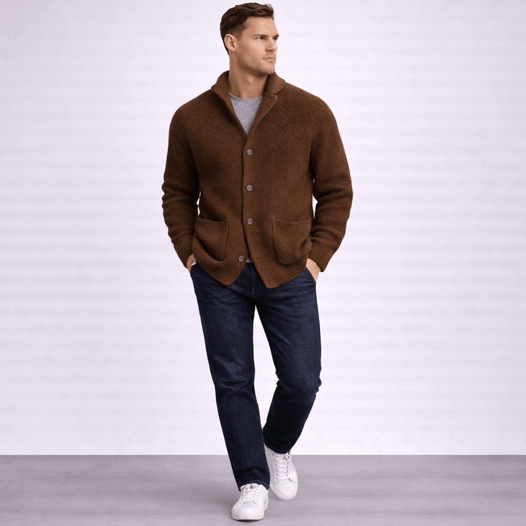 Hugo | Cárdigan de lana con canalé para hombre - AURA