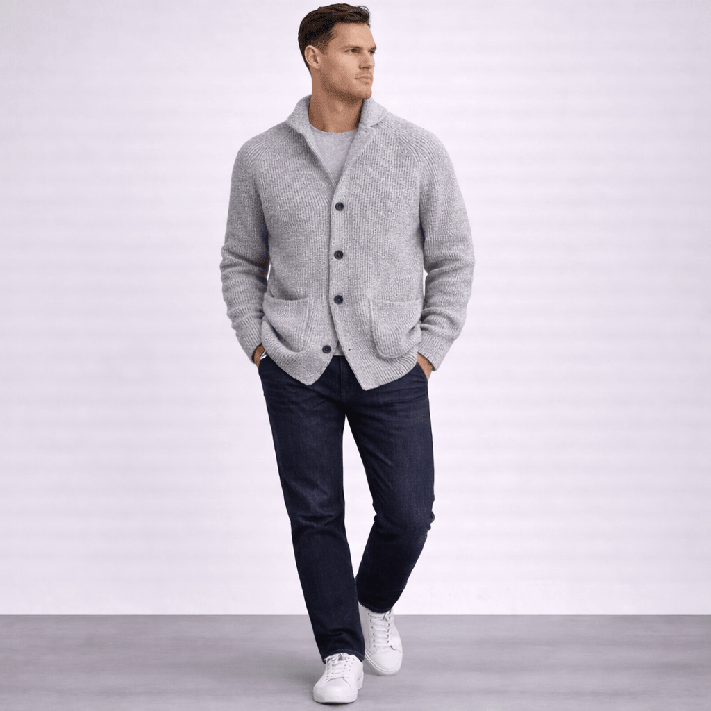 Hugo | Cárdigan de lana con canalé para hombre - AURA