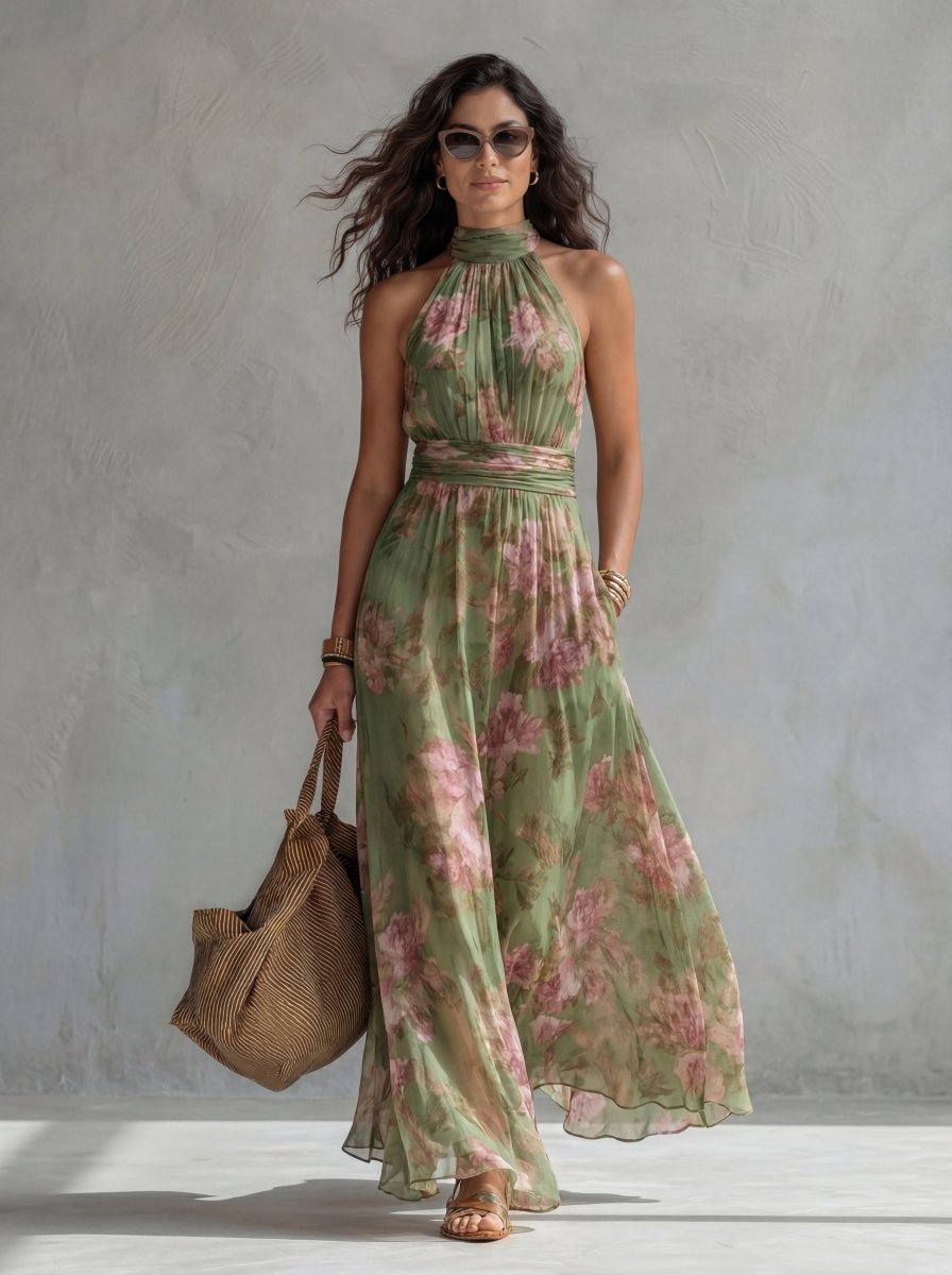 Livia | Vestido Maxi Halter Floral Elegante - AURA