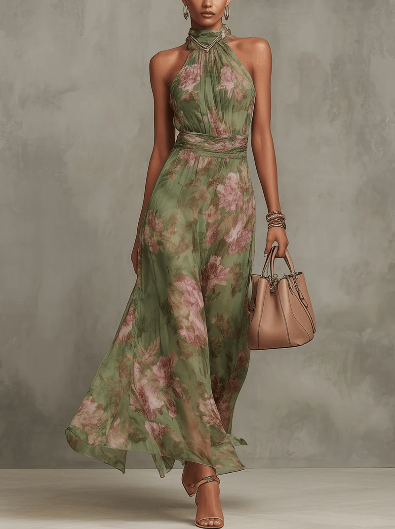 Livia | Vestido Maxi Halter Floral Elegante - AURA