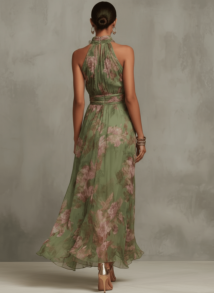 Livia | Vestido Maxi Halter Floral Elegante - AURA