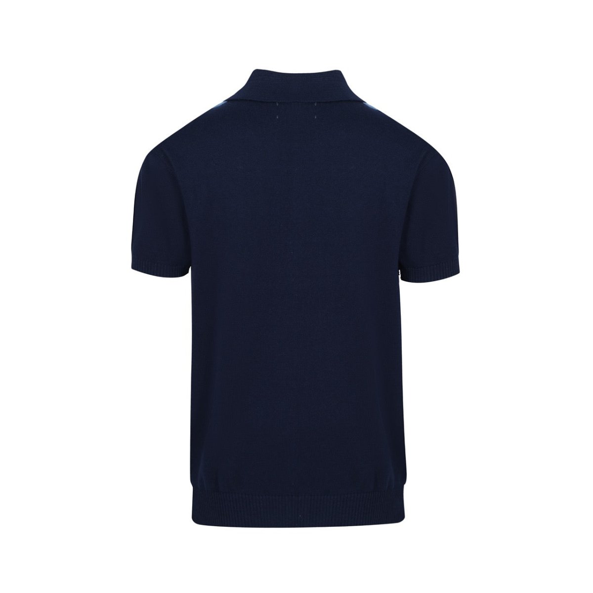Men's 60s Vertical Stripe Knit Shirt – Navy and Sky Blue Button - Up Polo - AURA
