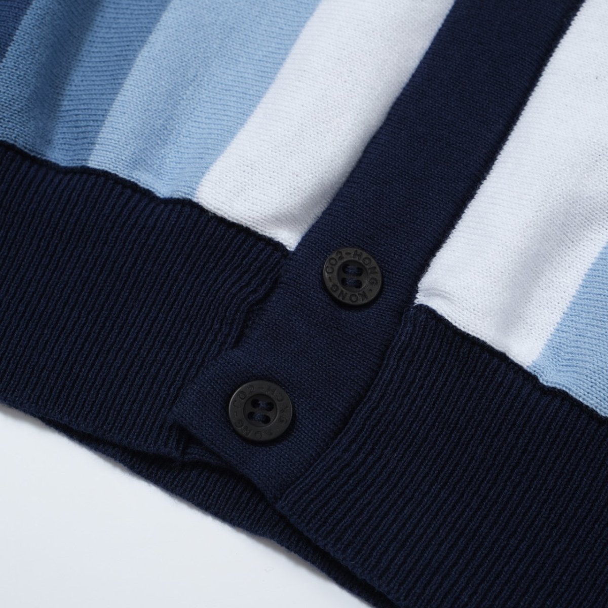 Men's 60s Vertical Stripe Knit Shirt – Navy and Sky Blue Button - Up Polo - AURA