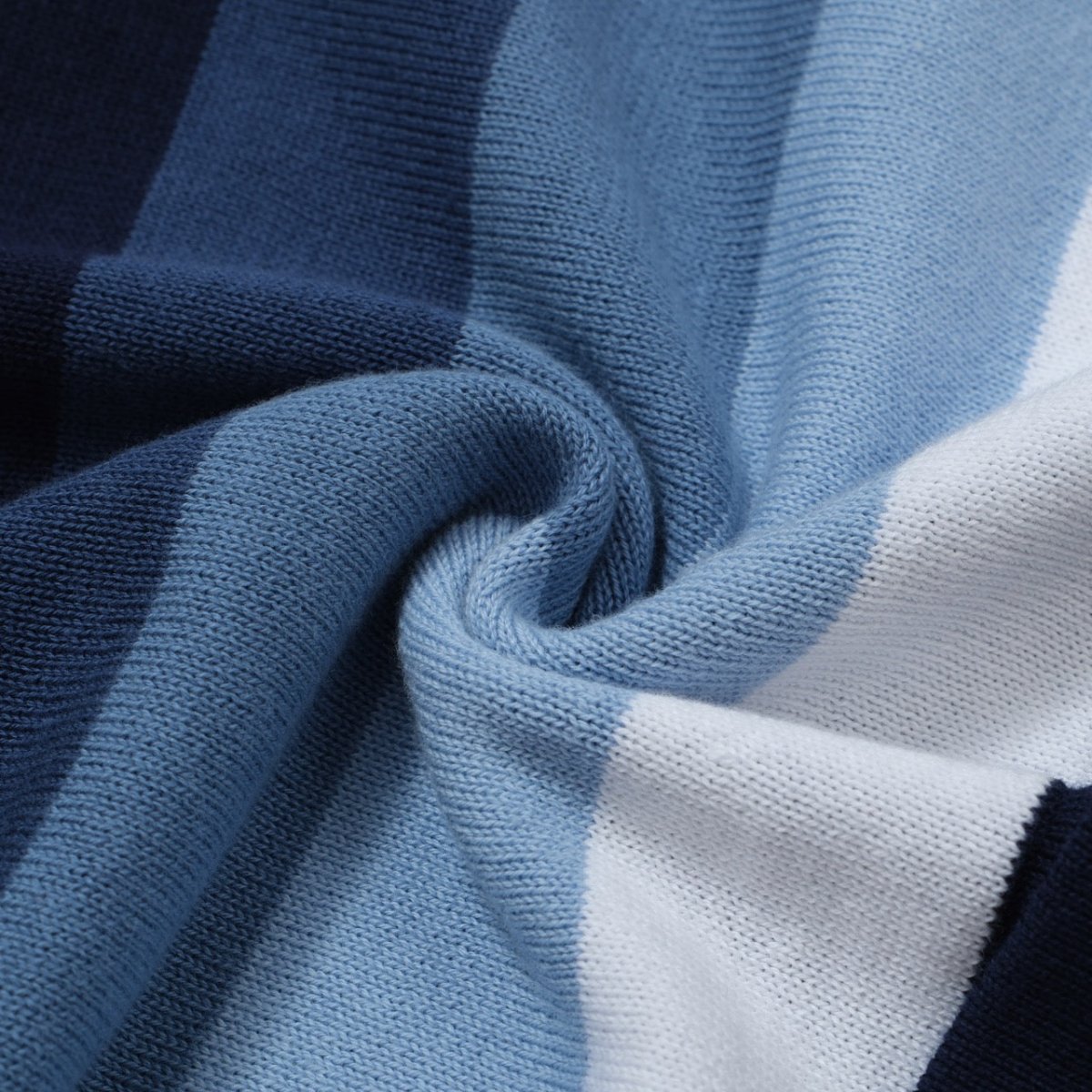 Men's 60s Vertical Stripe Knit Shirt – Navy and Sky Blue Button - Up Polo - AURA