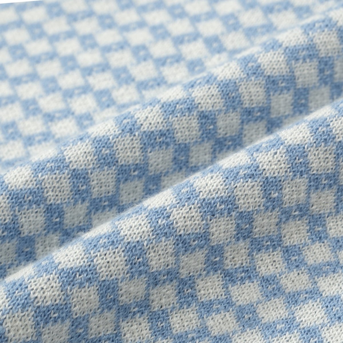 Men's 70s Mod Zip Knit Polo – Light Blue Diamond Pattern Summer Shirt - AURA