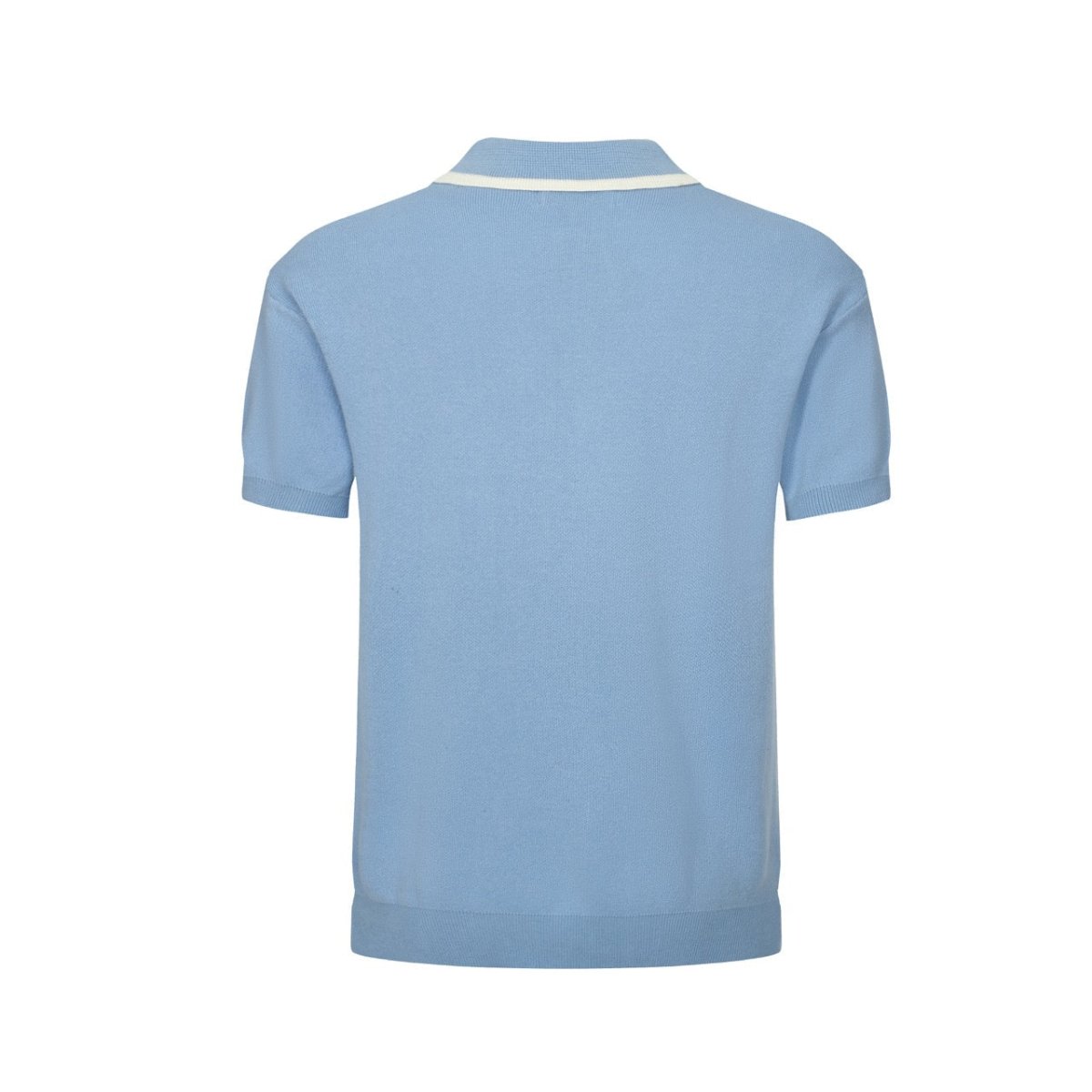 Men's 70s Mod Zip Knit Polo – Light Blue Diamond Pattern Summer Shirt - AURA