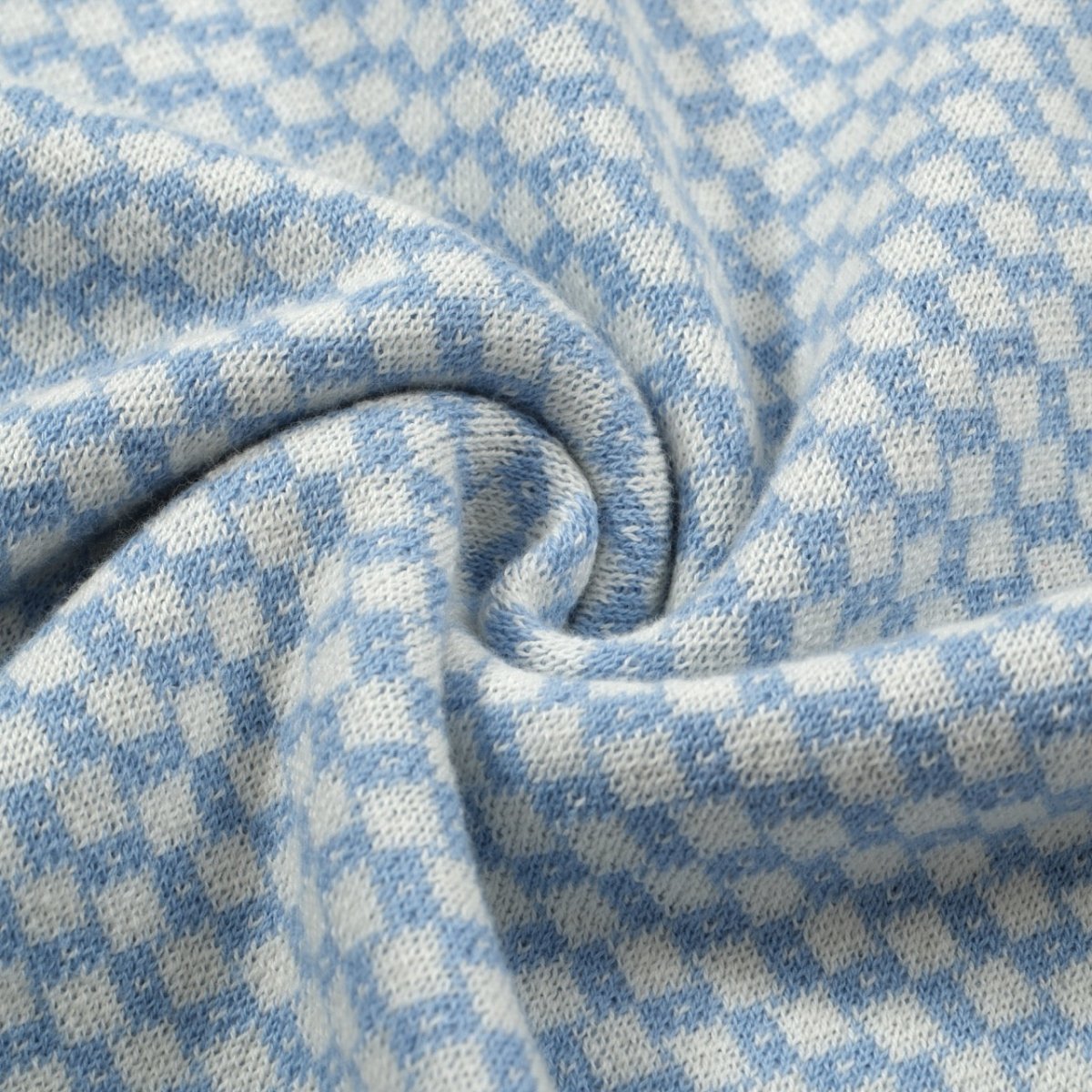 Men's 70s Mod Zip Knit Polo – Light Blue Diamond Pattern Summer Shirt - AURA