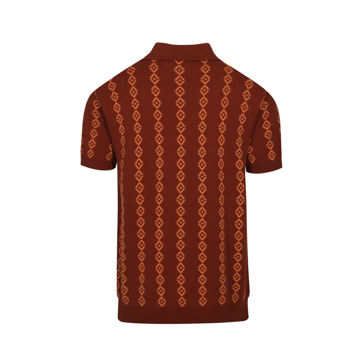 Men's 70s Retro Knit Polo – Rust Orange Geometric Short Sleeve Shirt - AURA