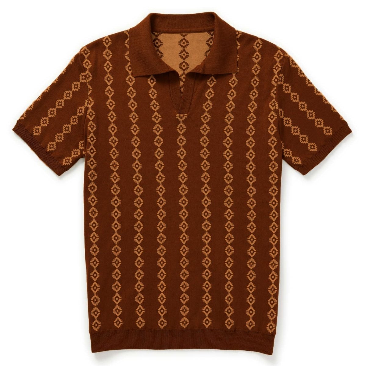 Men's 70s Retro Knit Polo – Rust Orange Geometric Short Sleeve Shirt - AURA