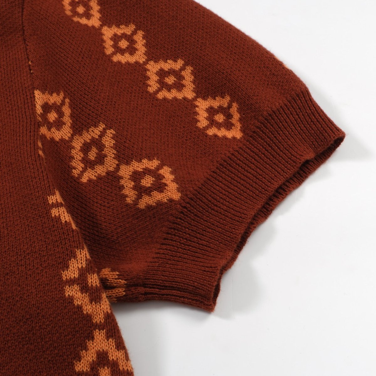 Men's 70s Retro Knit Polo – Rust Orange Geometric Short Sleeve Shirt - AURA