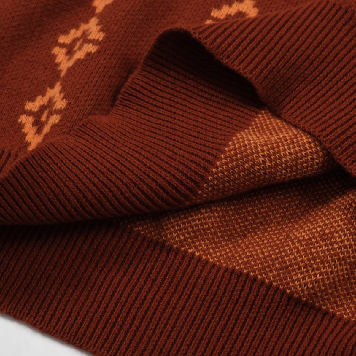 Men's 70s Retro Knit Polo – Rust Orange Geometric Short Sleeve Shirt - AURA