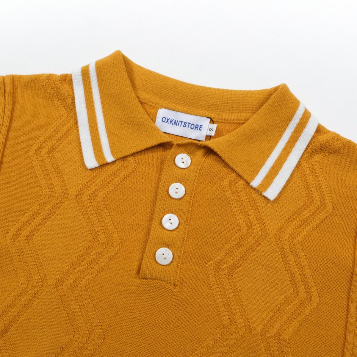 Men's Retro Yellow Textured Knit Polo – 60s Mod Short Sleeve Shirt - AURA