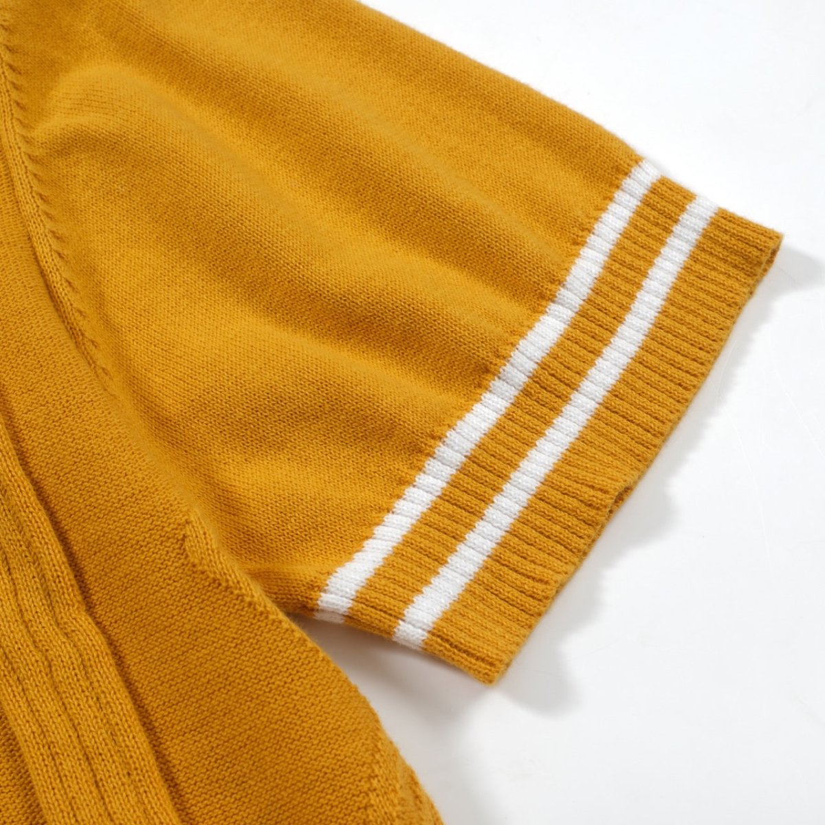 Men's Retro Yellow Textured Knit Polo – 60s Mod Short Sleeve Shirt - AURA