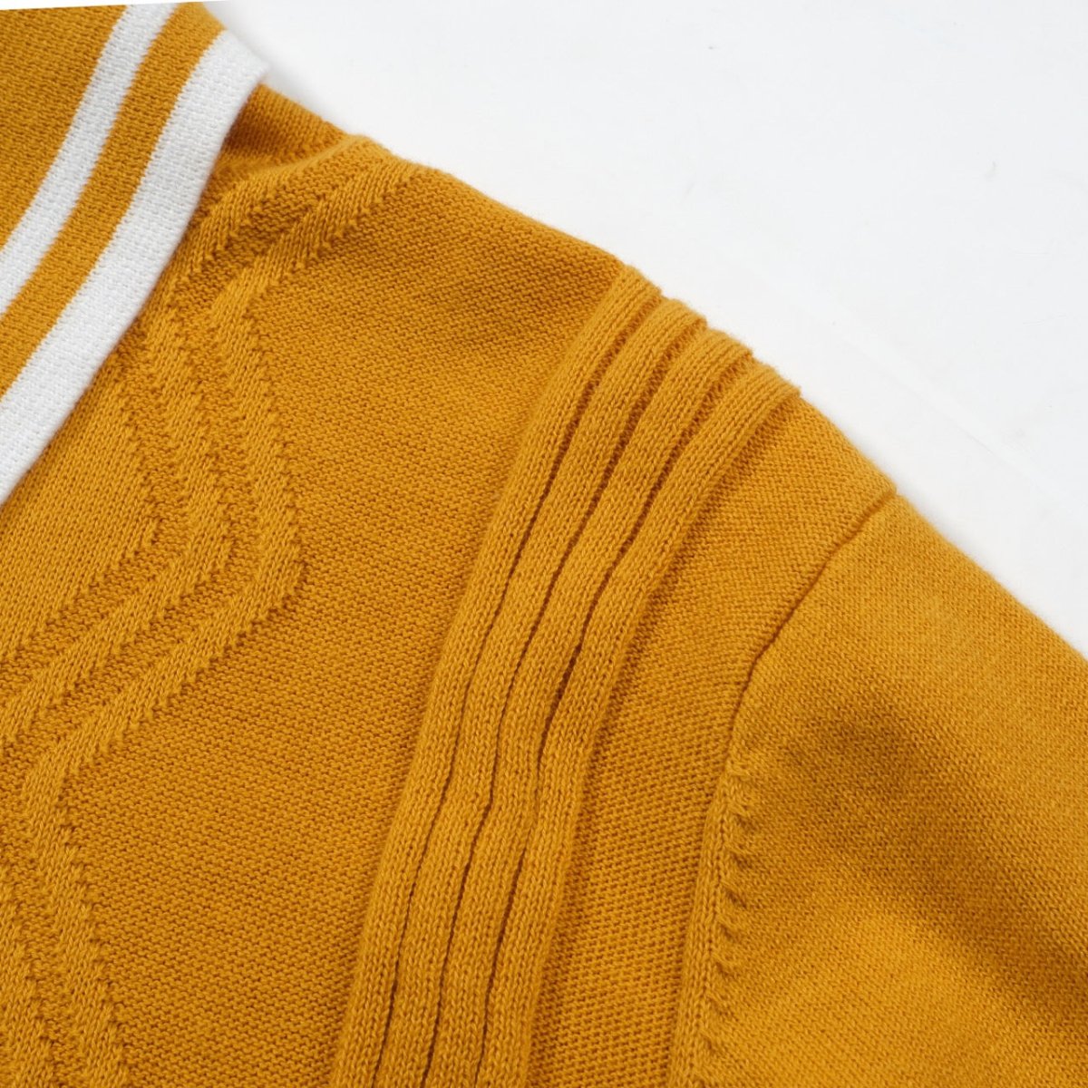 Men's Retro Yellow Textured Knit Polo – 60s Mod Short Sleeve Shirt - AURA