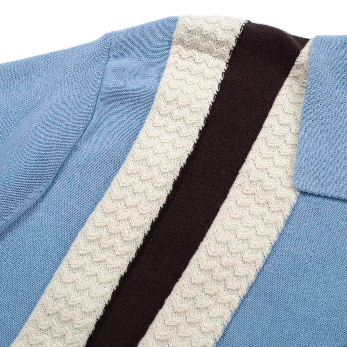 Men's Sky Blue Mod Stripe Knit Polo – 60s Vintage Short Sleeve Shirt - AURA