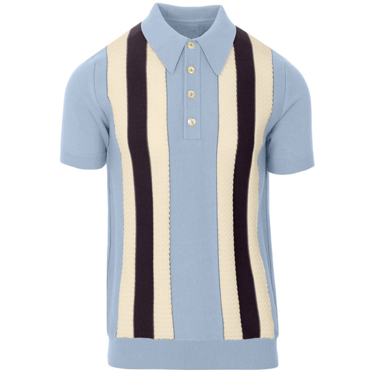 Men's Sky Blue Mod Stripe Knit Polo – 60s Vintage Short Sleeve Shirt - AURA