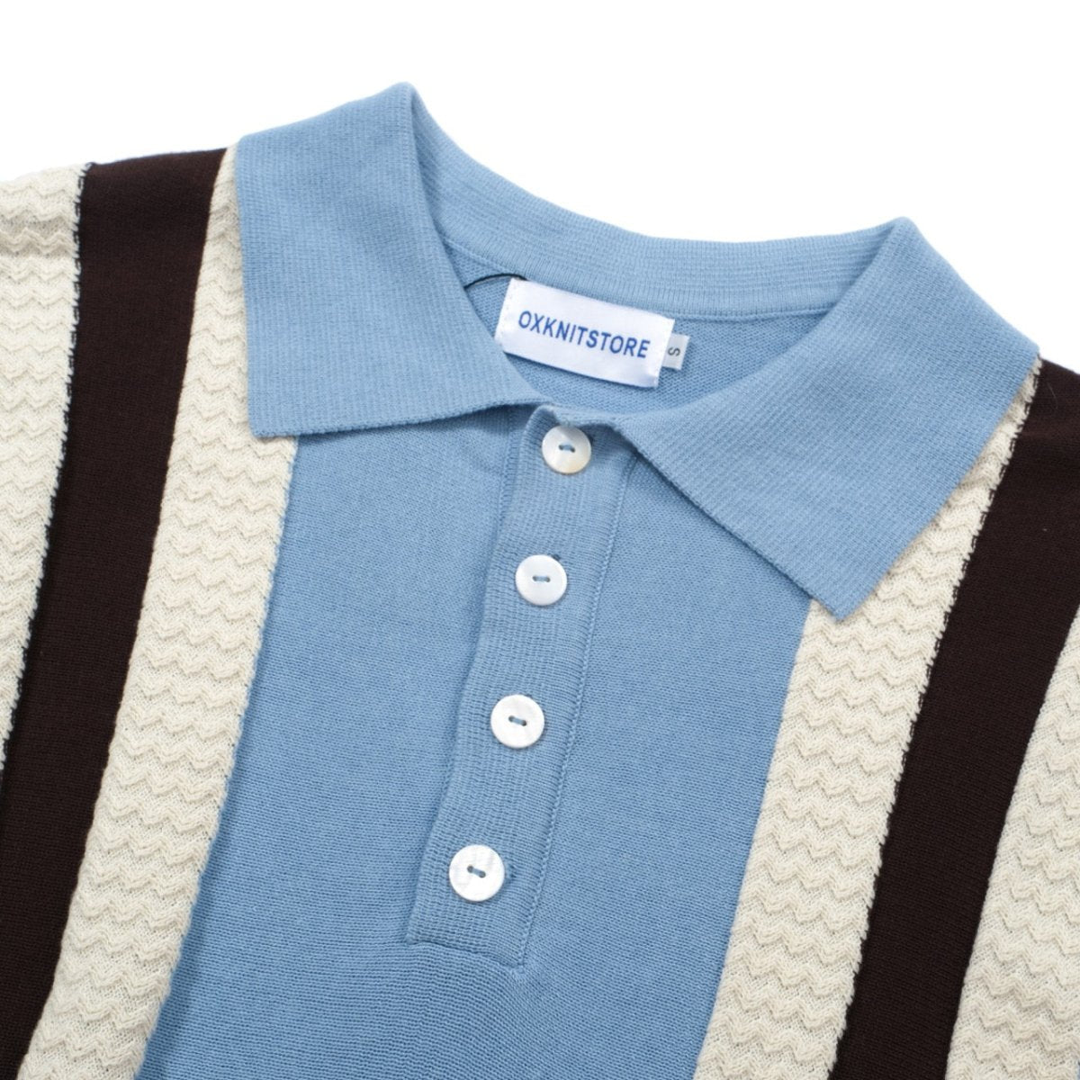 Men's Sky Blue Mod Stripe Knit Polo – 60s Vintage Short Sleeve Shirt - AURA