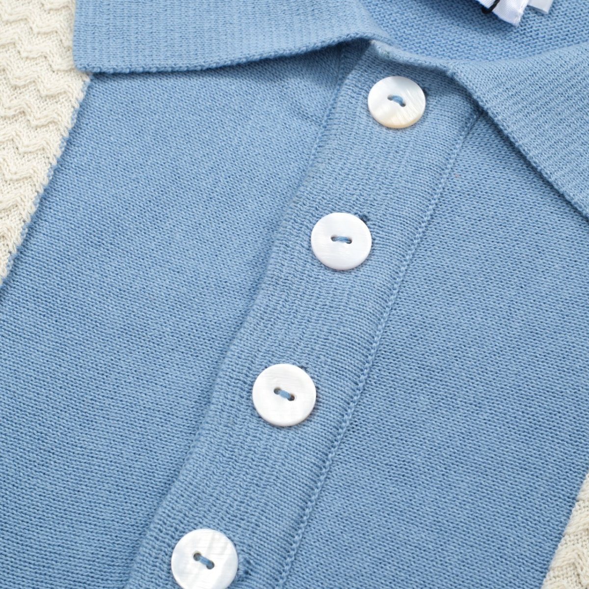 Men's Sky Blue Mod Stripe Knit Polo – 60s Vintage Short Sleeve Shirt - AURA