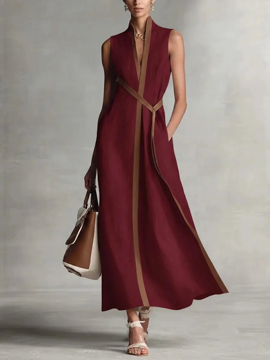 Valeria | Vestido Maxi Mujer Cuello V Rayas - AURA