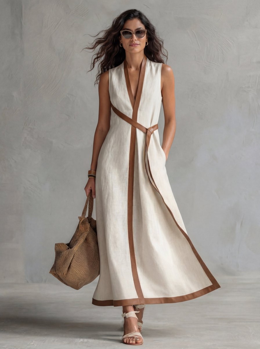 Valeria | Vestido Maxi Mujer Cuello V Rayas - AURA