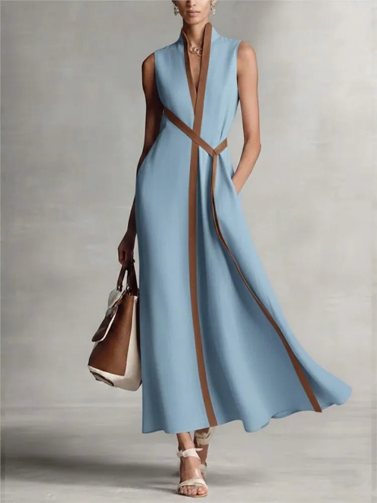Valeria | Vestido Maxi Mujer Cuello V Rayas - AURA