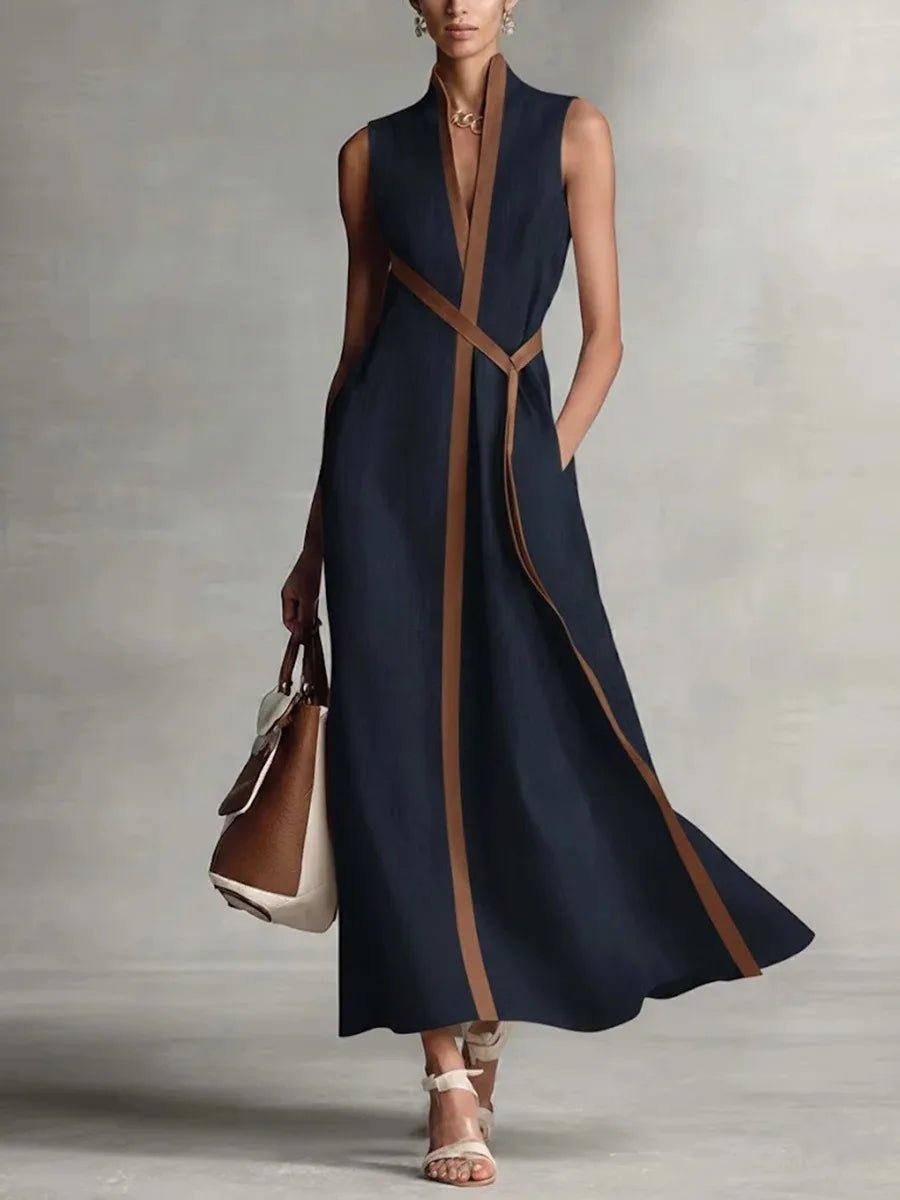 Valeria | Vestido Maxi Mujer Cuello V Rayas - AURA