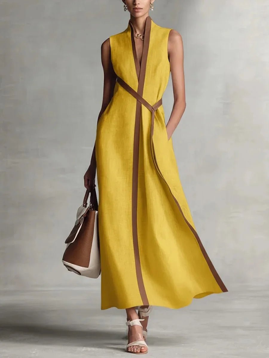 Valeria | Vestido Maxi Mujer Cuello V Rayas - AURA