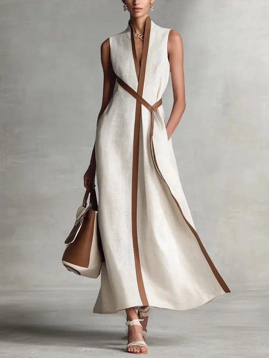 Valeria | Vestido Maxi Mujer Cuello V Rayas - AURA