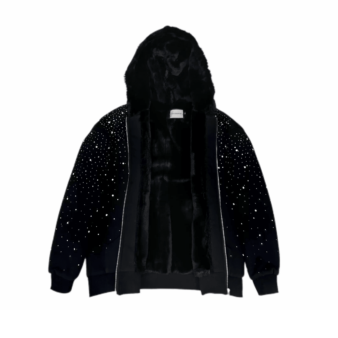 VYBES Rhinestone Galaxy Zip Up (Fur Lined) - AURA